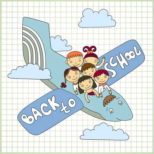 Gli scolari volano in aereo — Vettoriale Stock