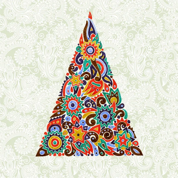 Marqueur dessin arbre de Noël en arrière-plan orné — Image vectorielle