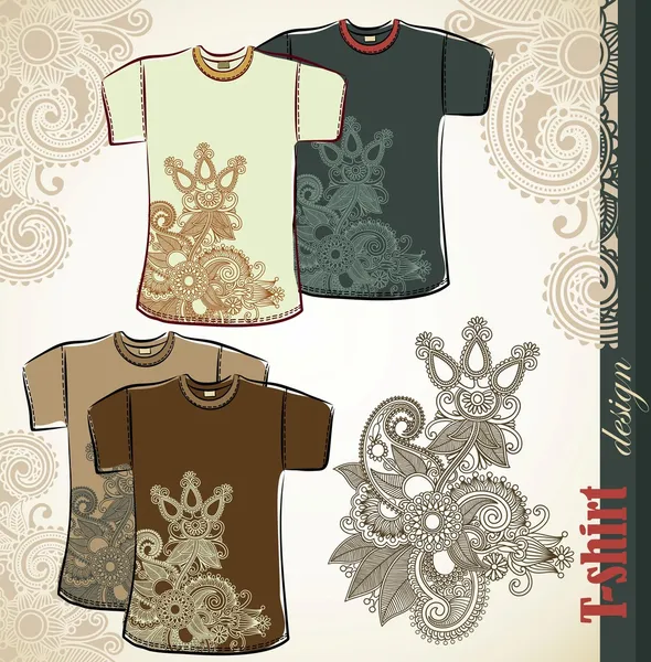 T-shirt λουλούδι έθνικ σχεδιασμό πρότυπα — Διανυσματικό Αρχείο