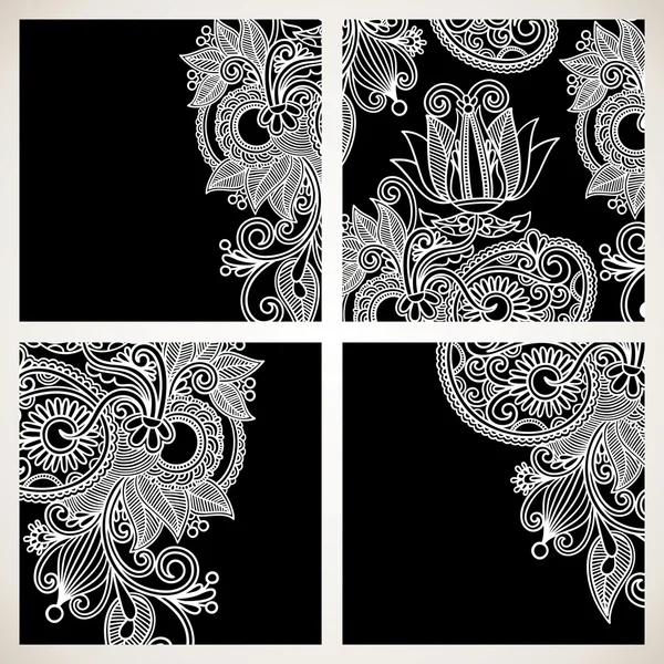 Conjunto de padrão floral preto e branco — Vetor de Stock