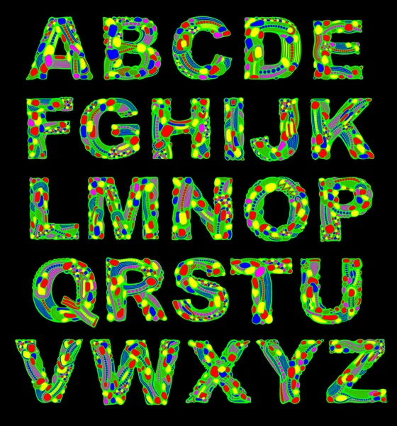 Verzierte psychedelische Farben Alphabet — Stockvektor