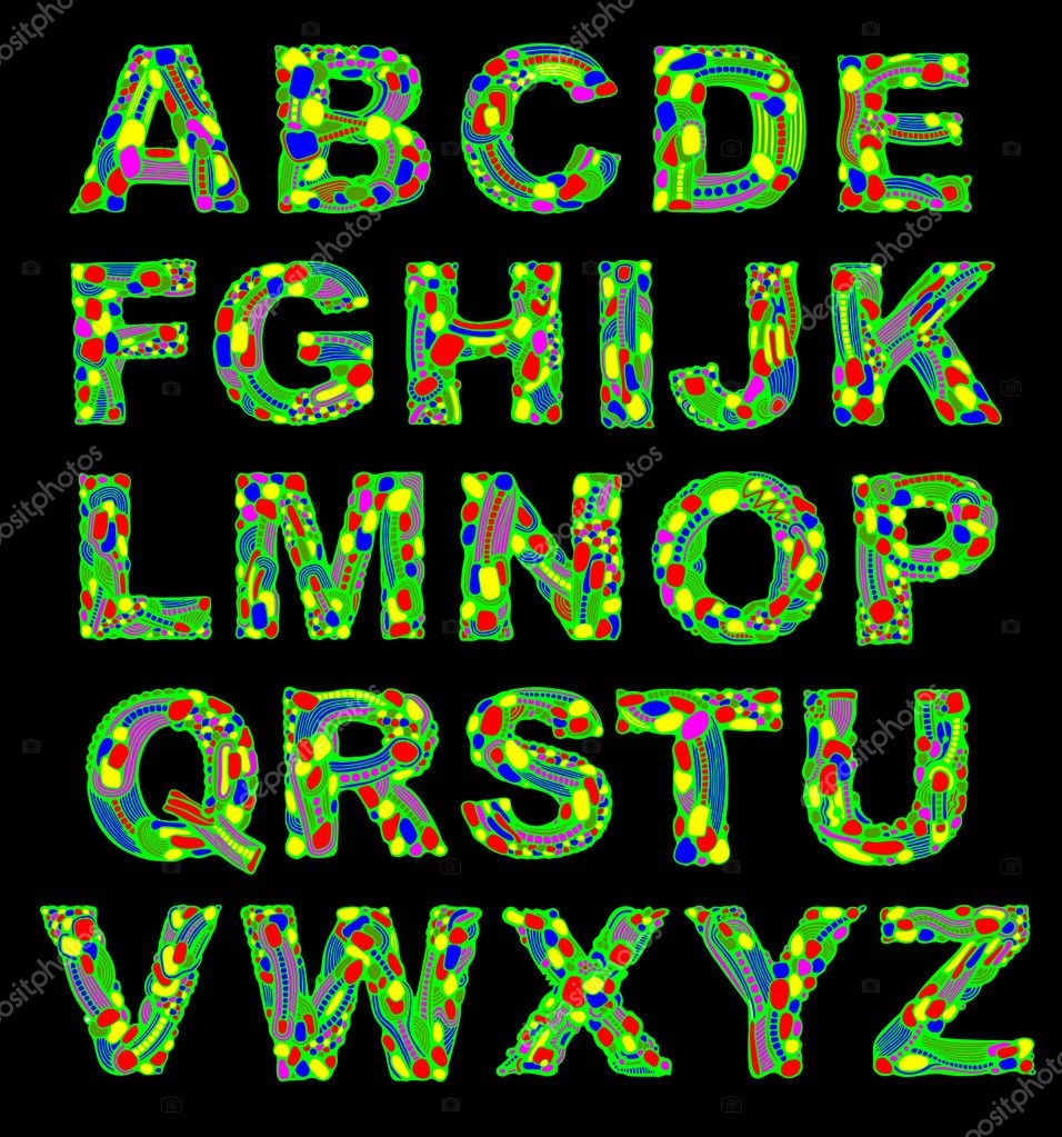 Ornate Psychedelic Colors Alphabet — Stock Vector © Karakotsya 9391140