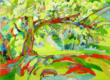 Original watercolor painting by a tree clipart