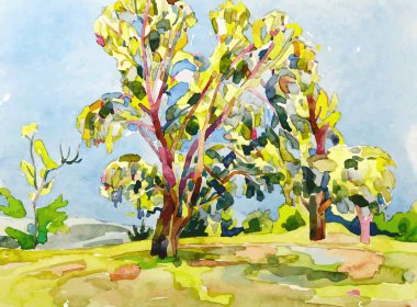 Original watercolor painting of summer tree clipart