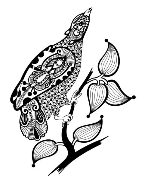 Decoración de aves de tinta ornamentada — Vector de stock