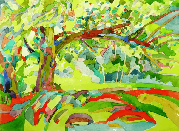 木の元の水彩画 — ストックベクタ