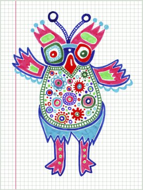 Doodle owl marker drawing clipart