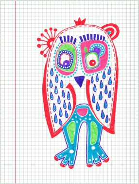 Doodle owl marker drawing clipart