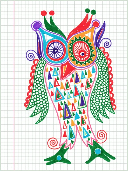 Doodle owl marker drawing — Stock Vector