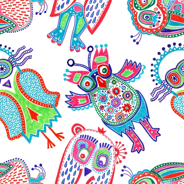 Doodle hibou modèle sans couture — Image vectorielle