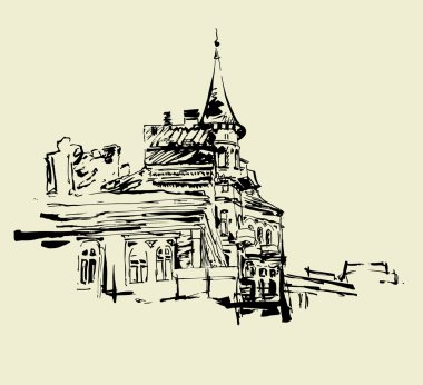 Drawing artistic picture of Kiev historical building clipart