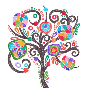 Hand draw marker doodle tree clipart