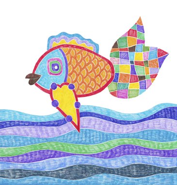 Hand draw marker doodle illustration of fish clipart