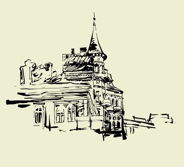 키예프 역사적인 건물의 예술적 그림 그리기 — 스톡 벡터
