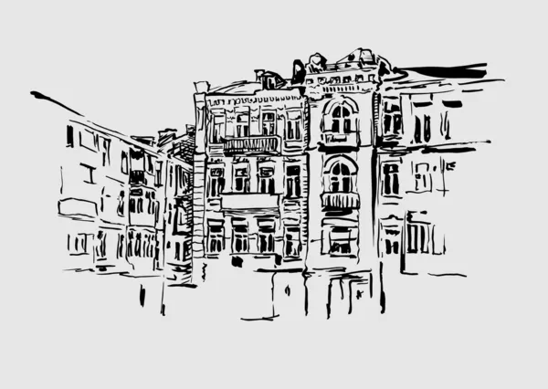 Dibujo artístico del edificio histórico de Kiev — Vector de stock