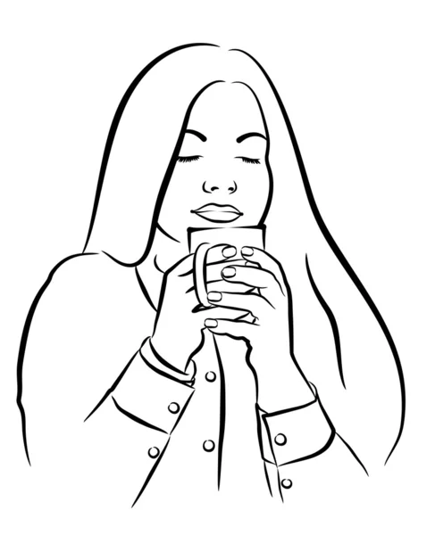 Vacker ung kvinna med te, kaffe kopp — Stock vektor