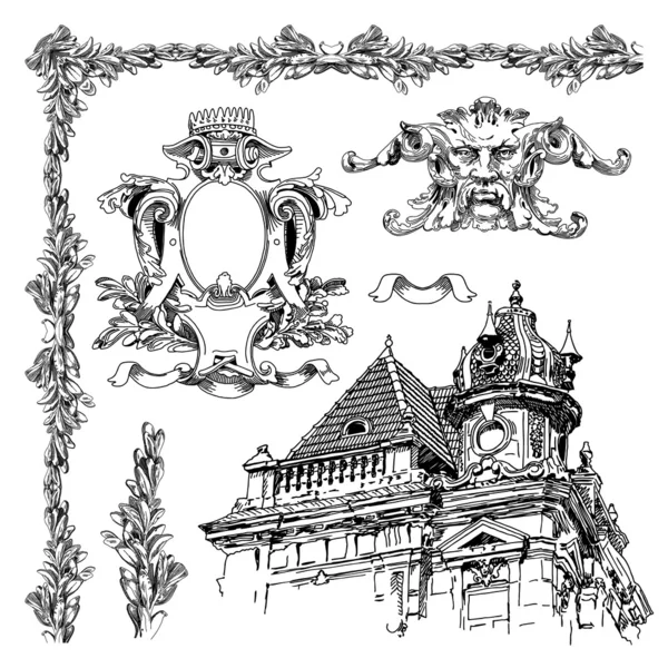 Dibujo a mano elemento de diseño ornamental boceto vintage — Vector de stock