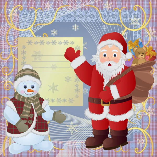 Santa Claus and Snowman — Stock Vector