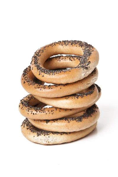 Bagels with poppy seed isolated on white background — Stock Photo, Image
