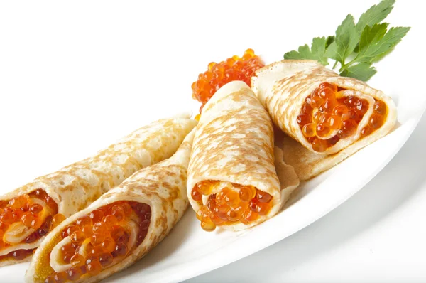 Pancakes with red caviar — Stock Photo, Image