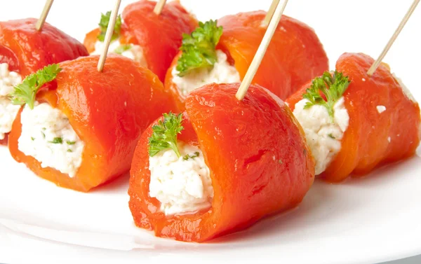 Canape with sweet peppers and cream cheese — Stock Photo, Image