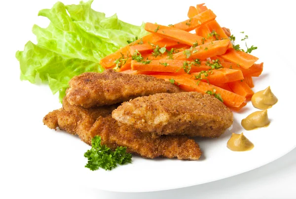 Chicken fried in breadcrumbs with vegetables — Stock Photo, Image