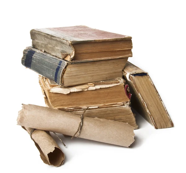 Mucchio di vecchi libri e pergamene — Foto Stock