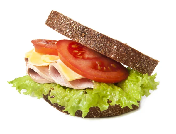 Zdravé šunkový sendvič se sýrem, rajčaty a salátem — Stock fotografie