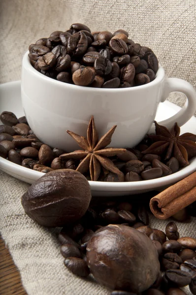 Grãos de café e especiarias — Fotografia de Stock