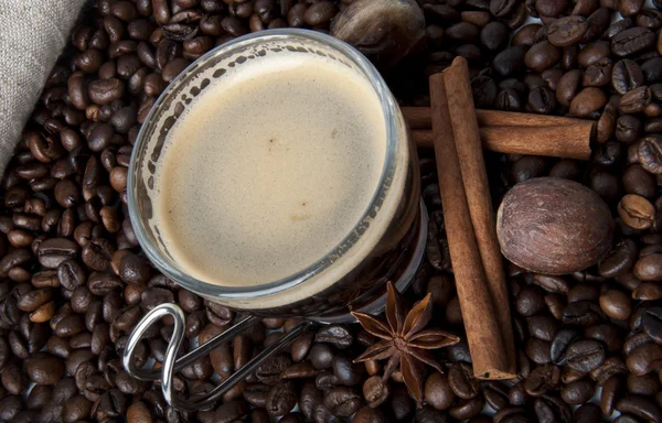 Kahve taneleri ve baharatlar — Stok fotoğraf