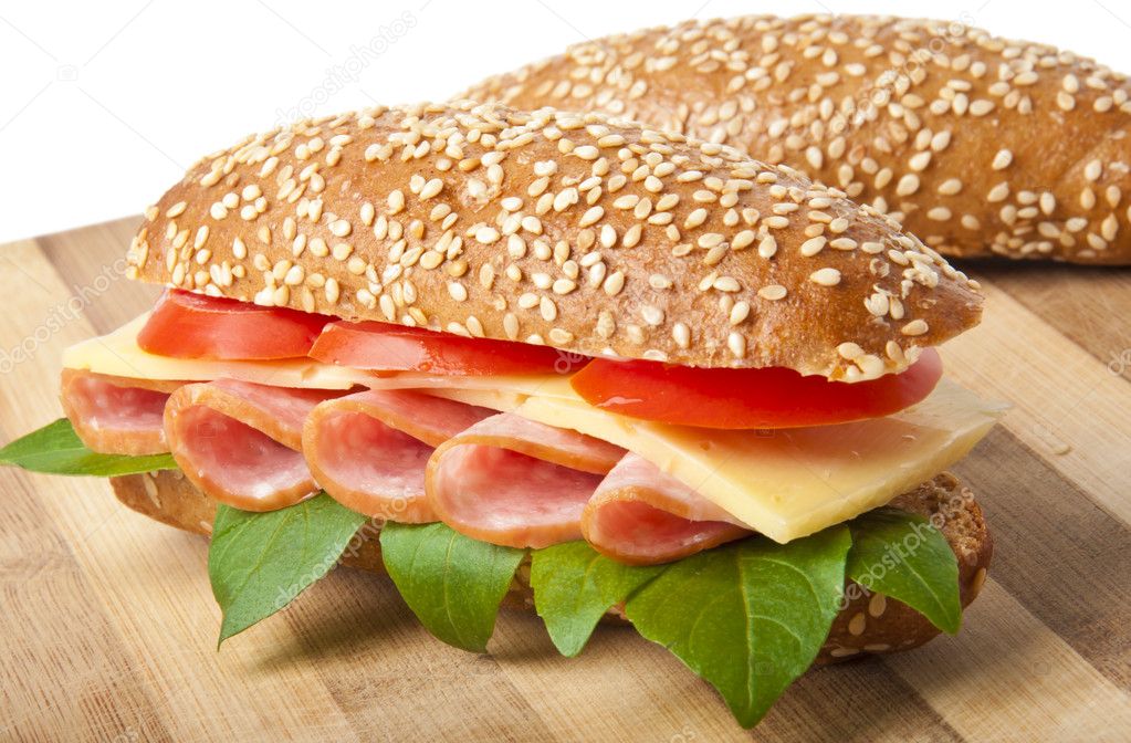 Big appetizing fast food baguette sandwich