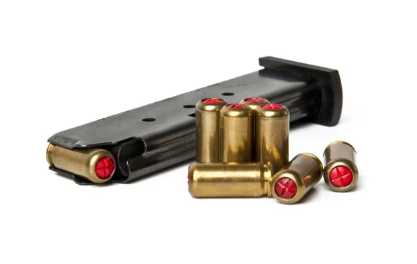 Bullets and loaded magazine isolated — Stock Photo, Image