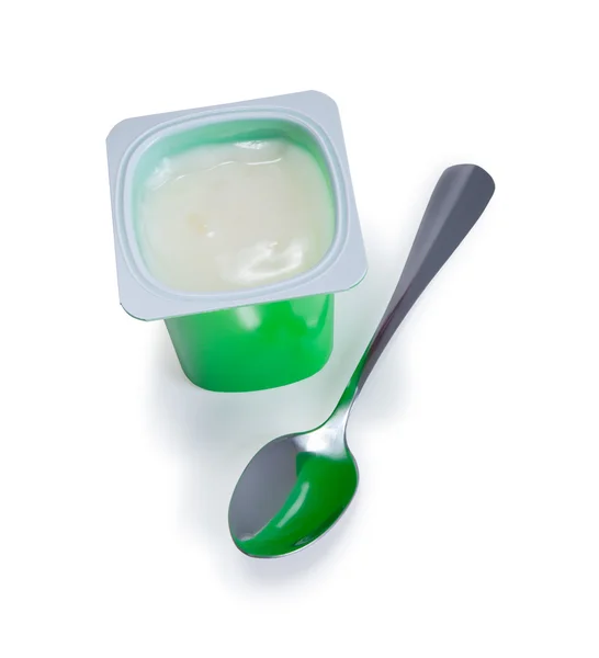 stock image Kids green yogurt with spoon