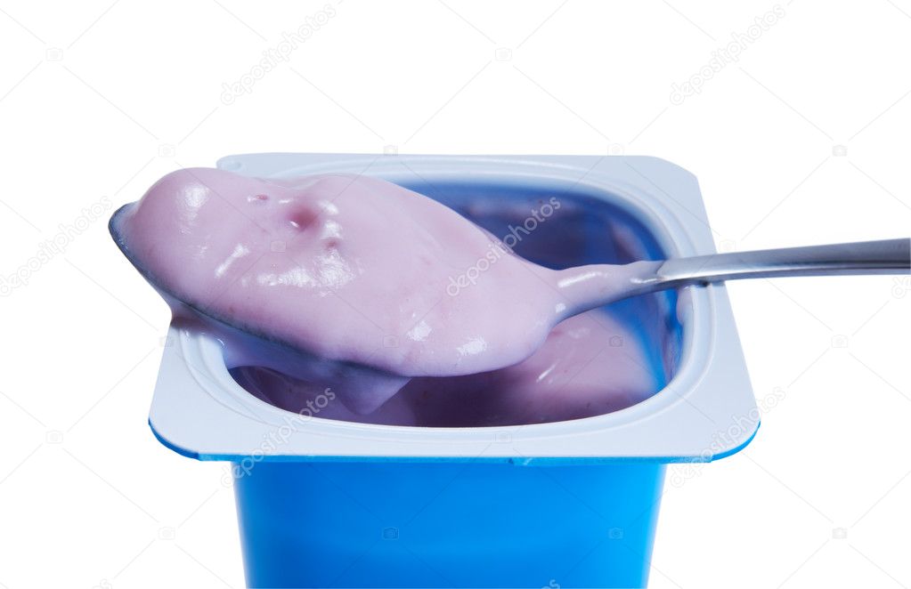 Kids blue yogurt with spoon — Stock Photo © xmax5454 10037888