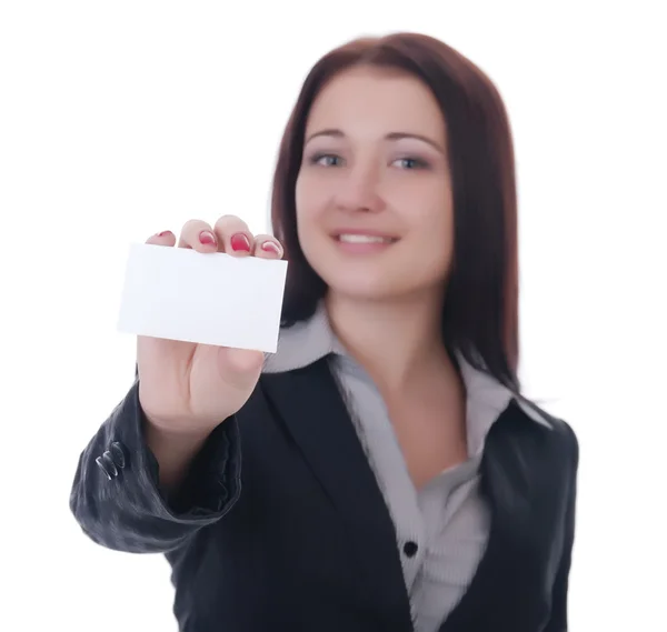 Stock image Businesswoman showing and handing a business card