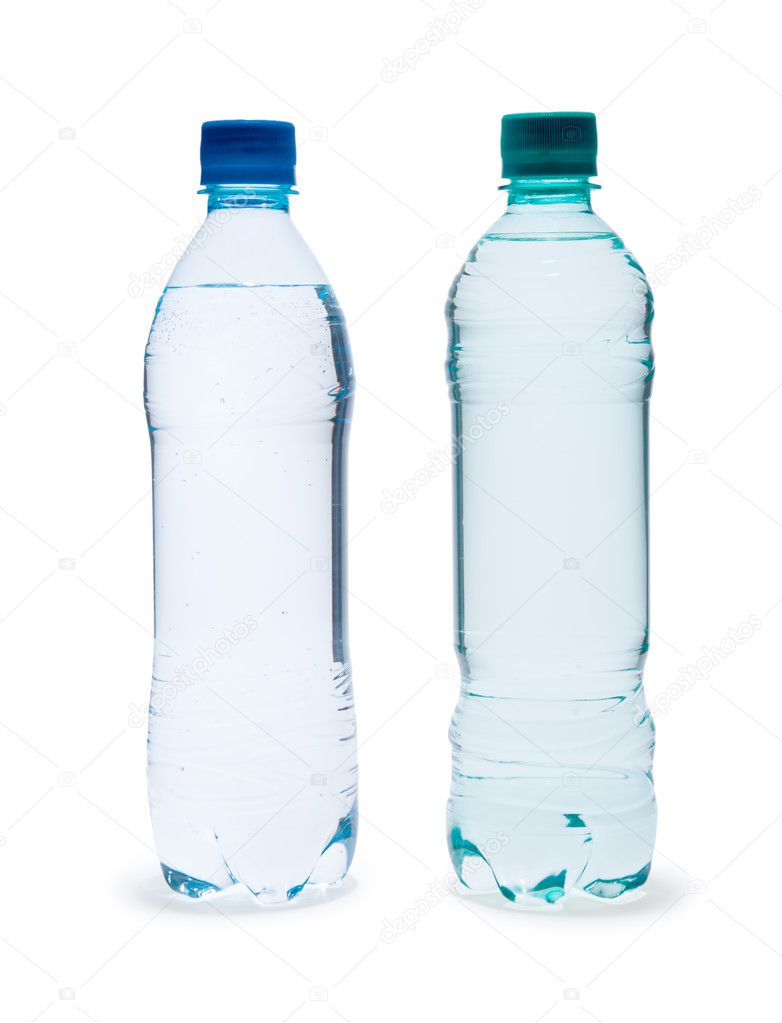 Polycarbonate plastic bottles of mineral water