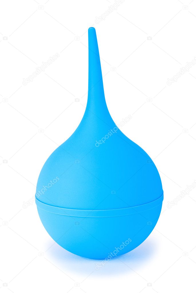 A blue medical suction bulb