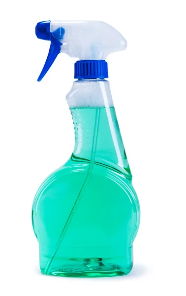Distribuidor de plástico verde com líquido de limpeza — Fotografia de Stock