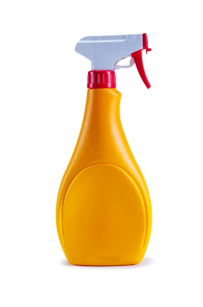 Distribuidor de plástico amarelo com líquido de limpeza — Fotografia de Stock
