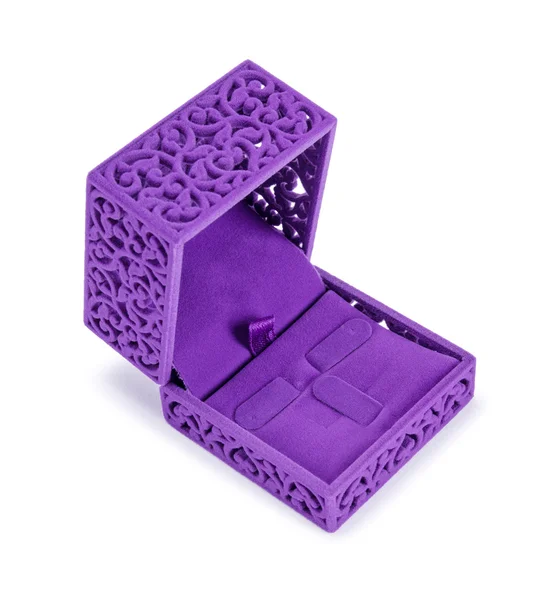 Open violet velvet gift box — Stock Photo, Image