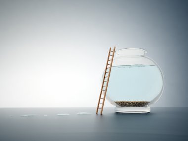 Empty fishbowl with a ladder - independence and freedom concept illustratio clipart