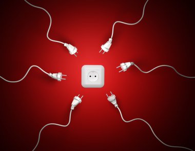 Sperm-like power cords attracted by a wall socket clipart