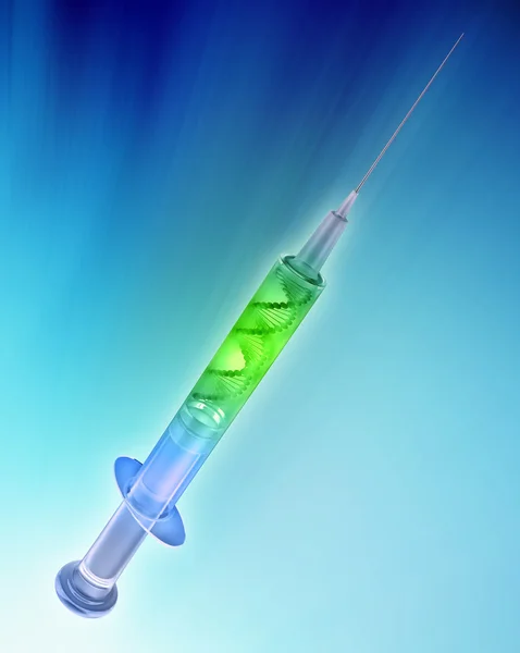 Jeringa con una hebra de ADN - concepto de terapia génica — Foto de Stock