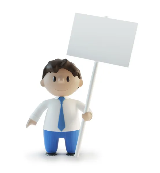 3 डी कार्टून चरित्र एक संकेत पकड़े हुए — स्टॉक फ़ोटो, इमेज