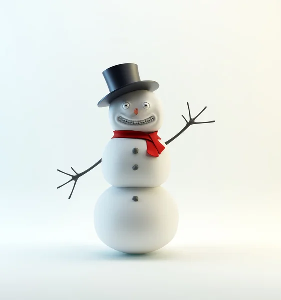 stock image A waving, smiling snowman with a red scarf