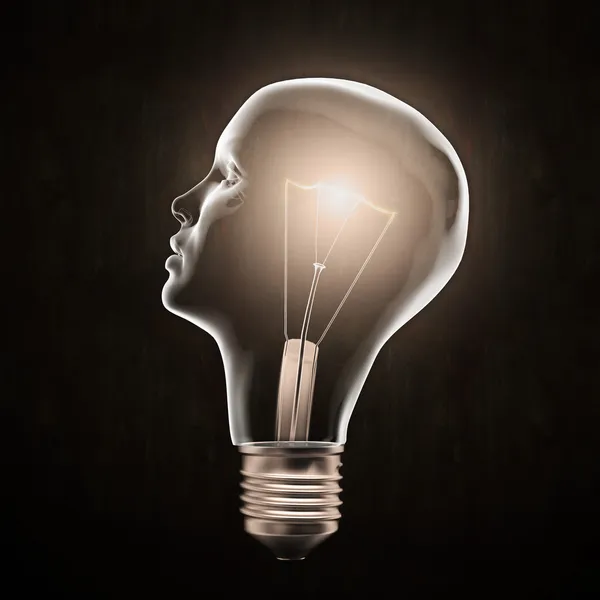 Hoofd vormige lamp - creativiteit concept — Stockfoto