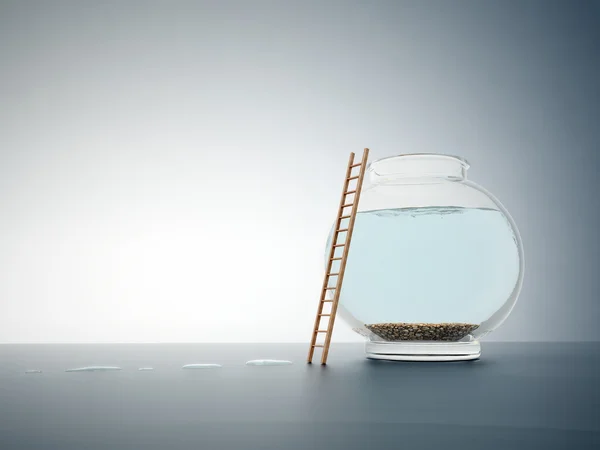 Lege fishbowl met een ladder - onafhankelijkheid en vrijheid concept illustratio — Stockfoto