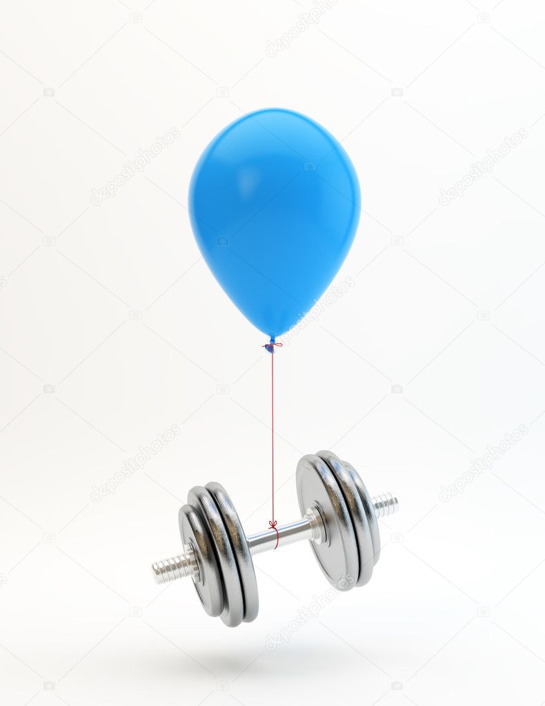 Blue balloon lifting a heavy dumbbell