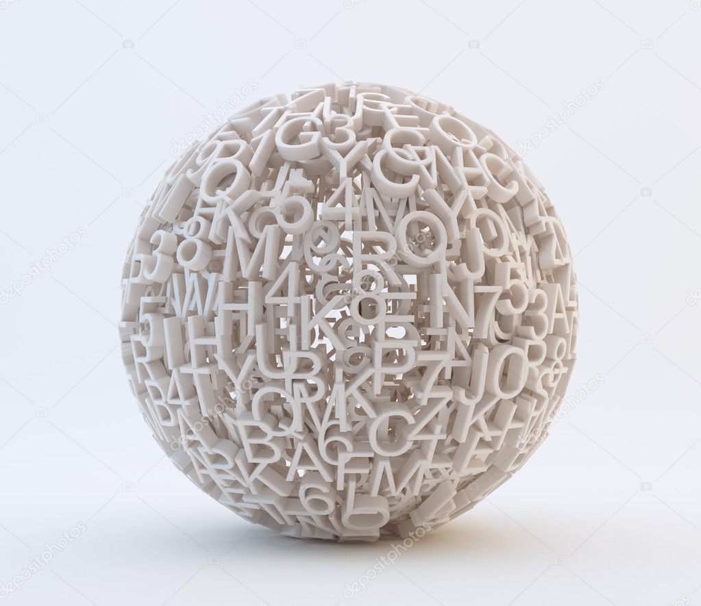 Random letters and numbers forming a sphere
