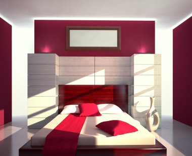 Kırmızı ve beyaz modern yatak odası görmek